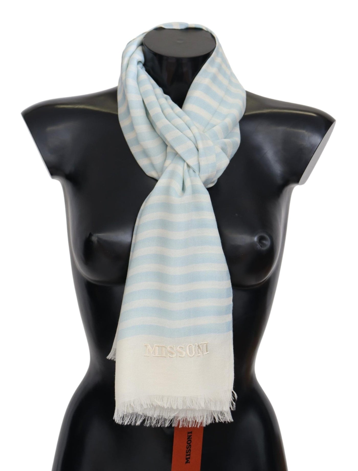 Missoni Blau-weiß gefütterter Kaschmir-Unisex-Wickelschal
