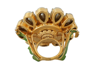 Dolce & Gabbana Gold Messing Gelb Kristall Blume Ring