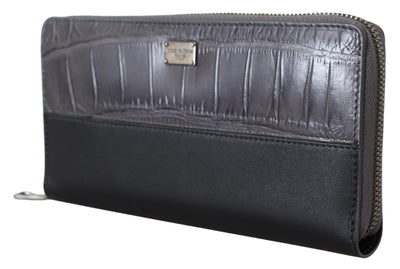 Dolce & Gabbana Schwarzes Zip Around Continental Clutch Leder Portemonnaie