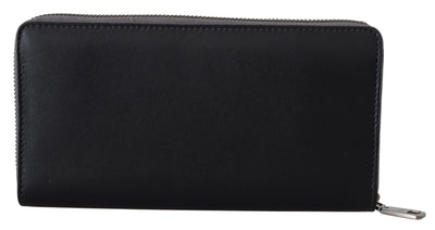 Dolce & Gabbana Schwarzes Zip Around Continental Clutch Leder Portemonnaie