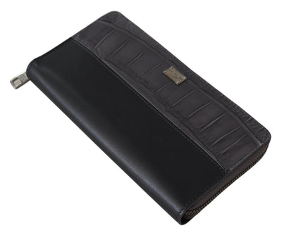 Dolce & Gabbana Schwarzes Zip Around Continental Clutch Leder Portemonnaie