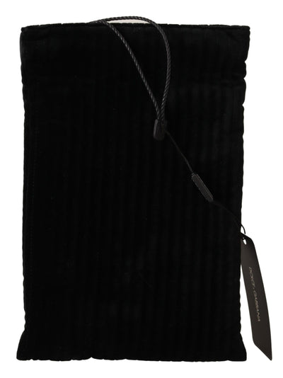 Dolce & Gabbana Schwarze Samt-Steppdecke Kordelzug Logo-Plakette Pouch Bag
