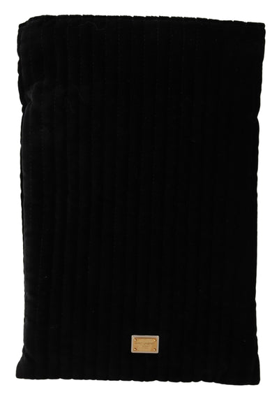Dolce & Gabbana Schwarze Samt-Steppdecke Kordelzug Logo-Plakette Pouch Bag