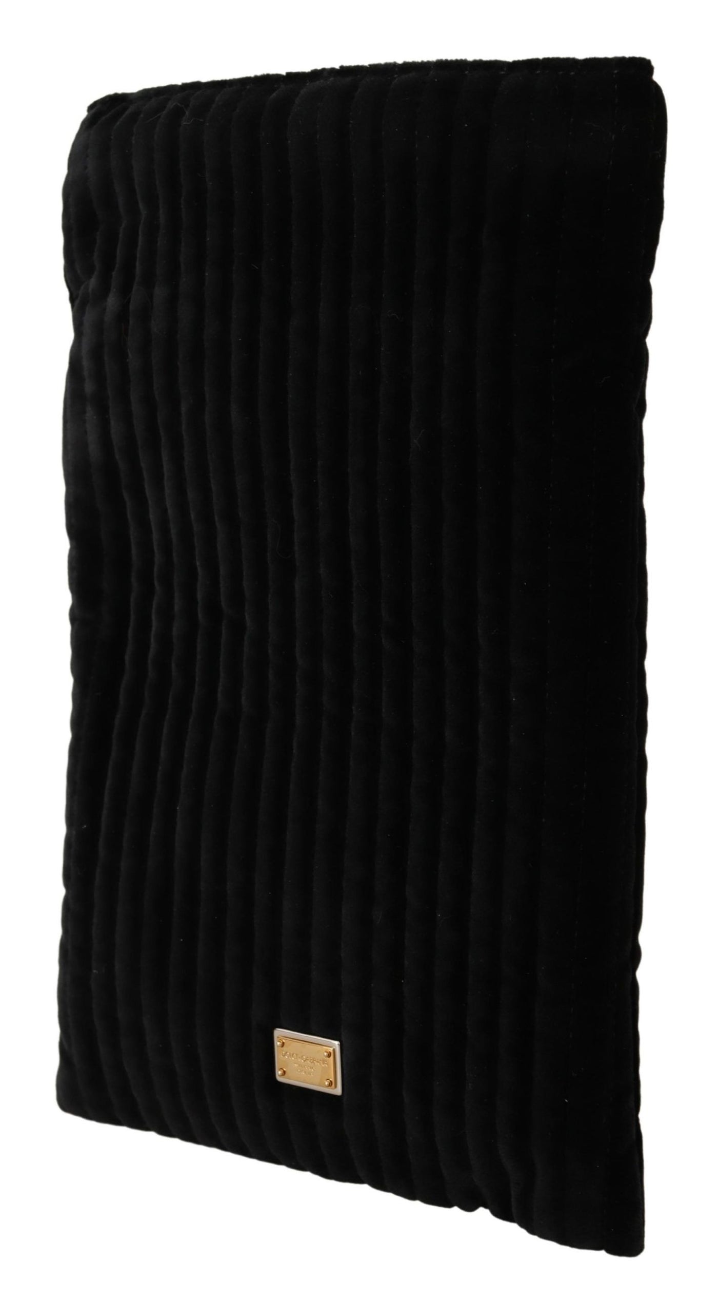 Dolce & Gabbana Schwarze Samt-Steppdecke Kordelzug Logo-Plakette Pouch Bag