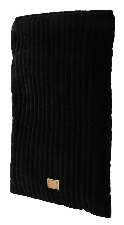 Dolce & Gabbana Schwarze Samt-Steppdecke Kordelzug Logo-Plakette Pouch Bag