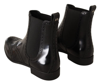 Dolce & Gabbana Schwarz Leder Knöchel hohe flache Stiefel Schuhe
