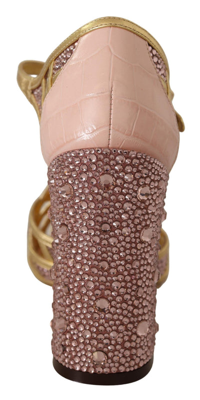 Dolce & Gabbana Rosa Gold Leder Kristall Pumps T-Riemen Schuhe