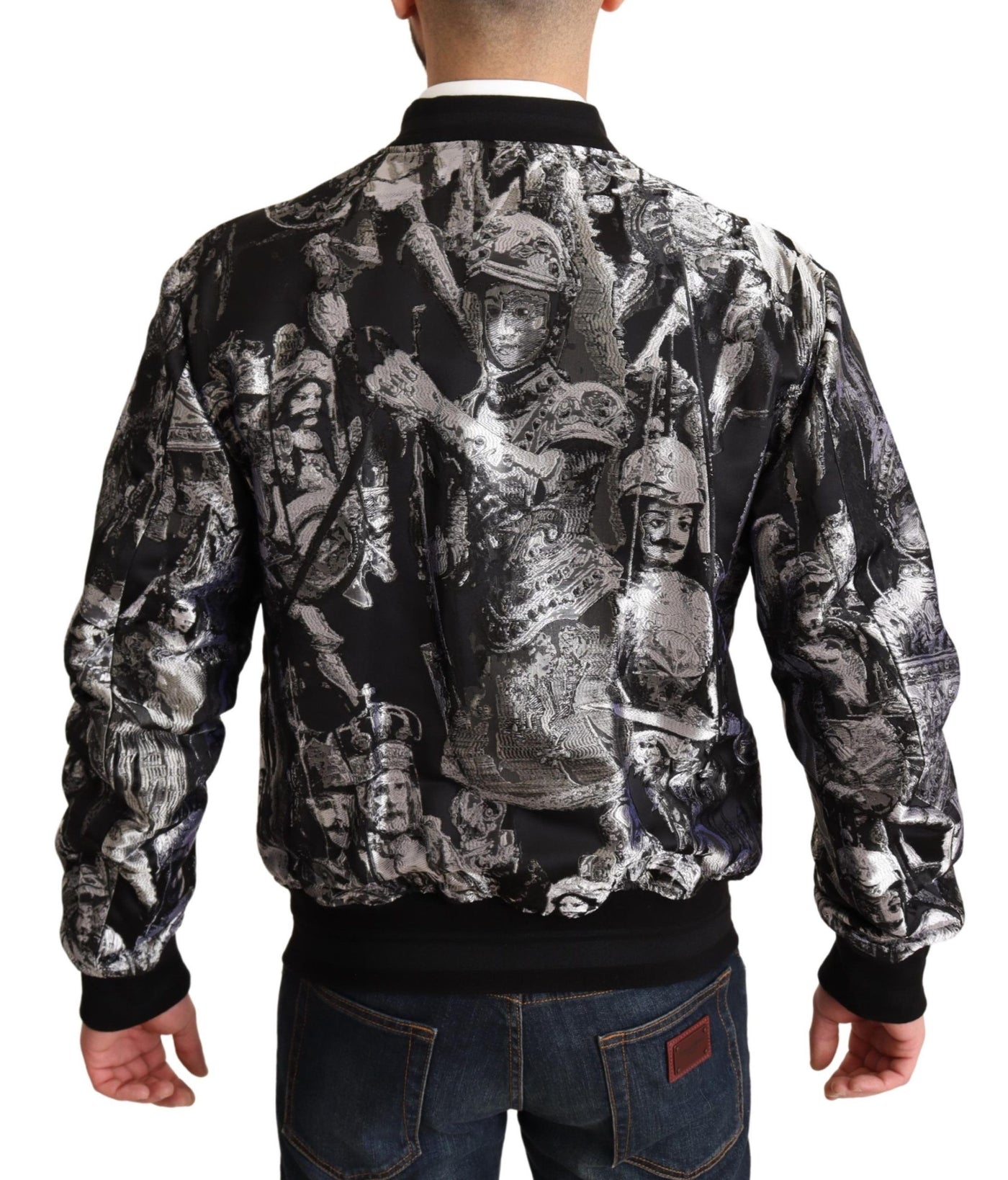 Dolce & Gabbana Schwarz Silber Puppi Motiv Bomberjacke