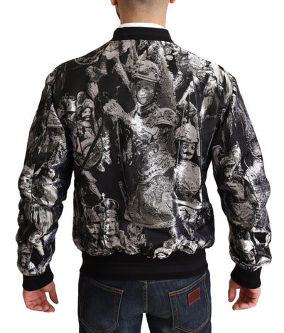 Dolce & Gabbana Schwarz Silber Puppi Motiv Bomberjacke
