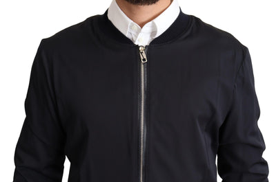 Dolce & Gabbana Blauer Seidenmantel Kurzer Bomber Männer Jacke