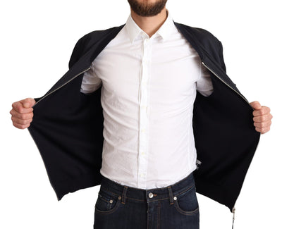Dolce & Gabbana Blauer Seidenmantel Kurzer Bomber Männer Jacke