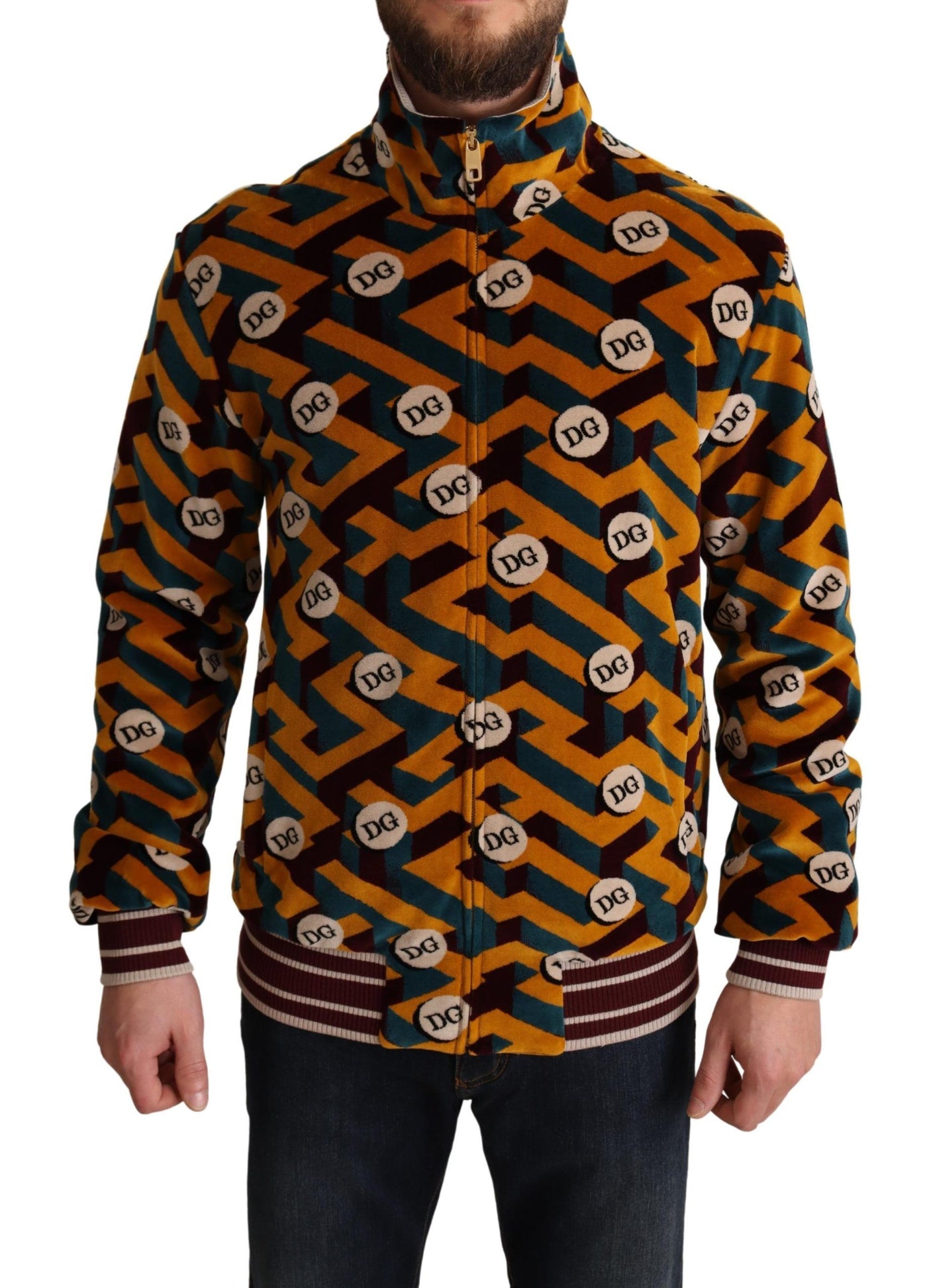 Dolce & Gabbana Multicolor Samt DG Logo Herren Pullover Jacke