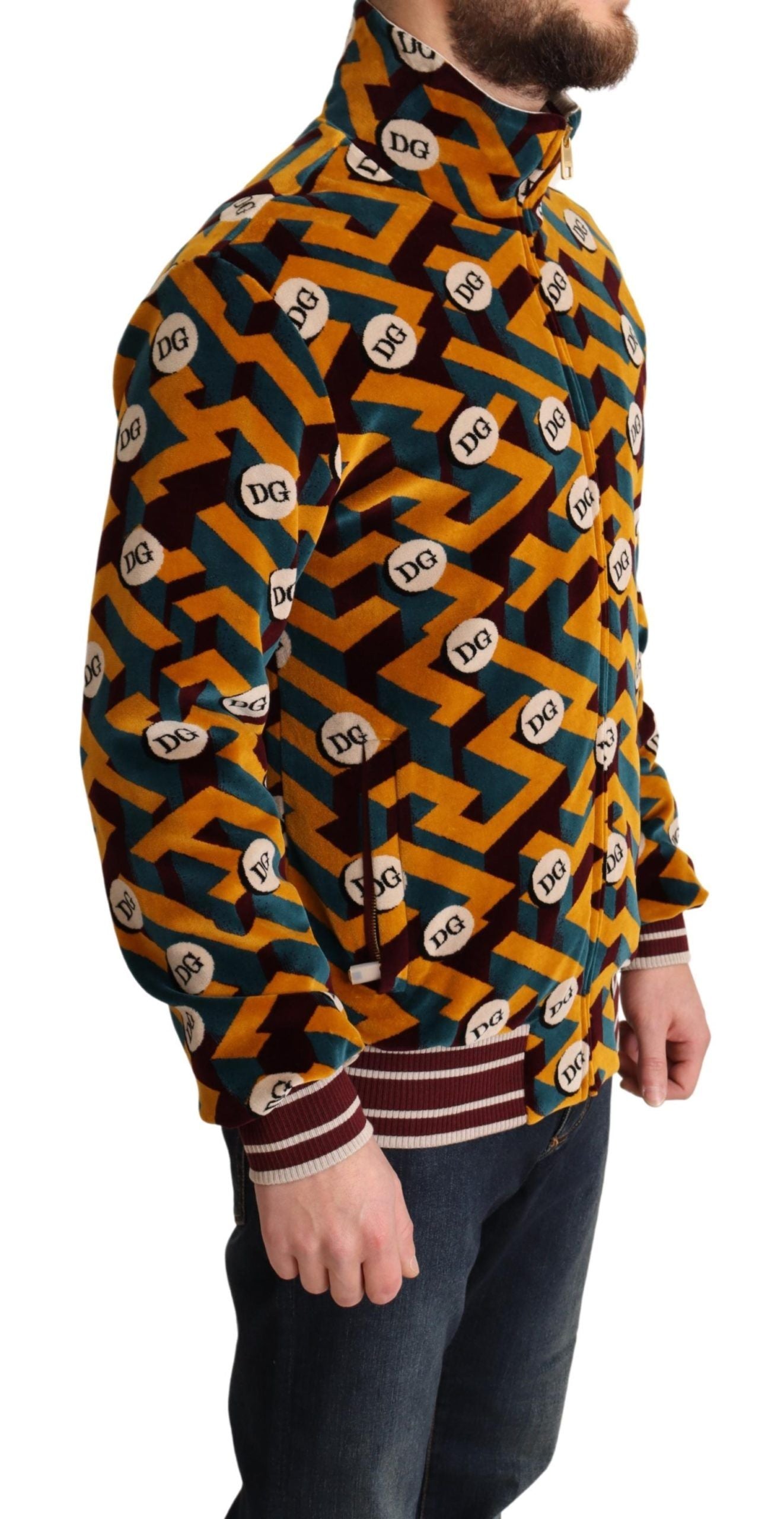 Dolce & Gabbana Multicolor Samt DG Logo Herren Pullover Jacke