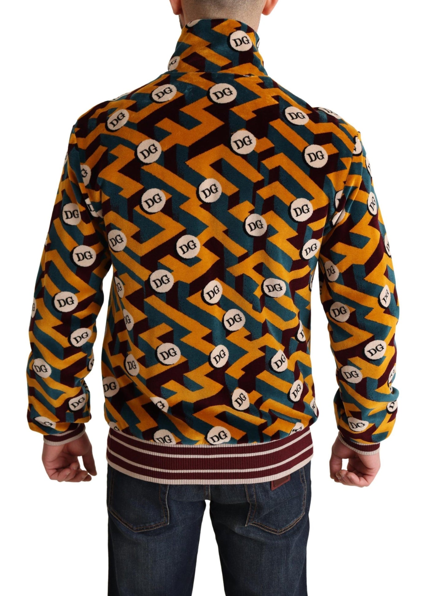 Dolce & Gabbana Multicolor Samt DG Logo Herren Pullover Jacke