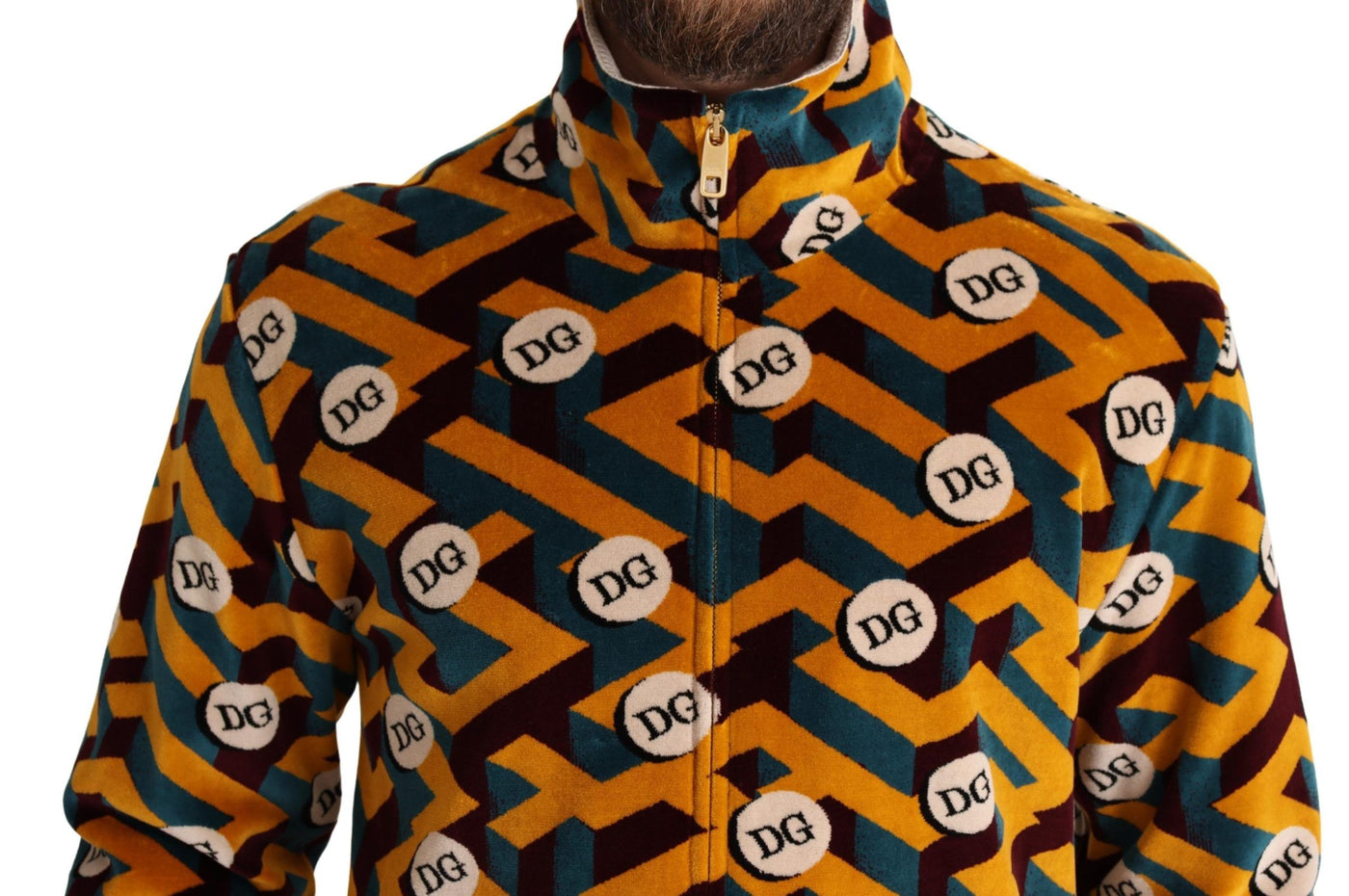 Dolce & Gabbana Multicolor Samt DG Logo Herren Pullover Jacke