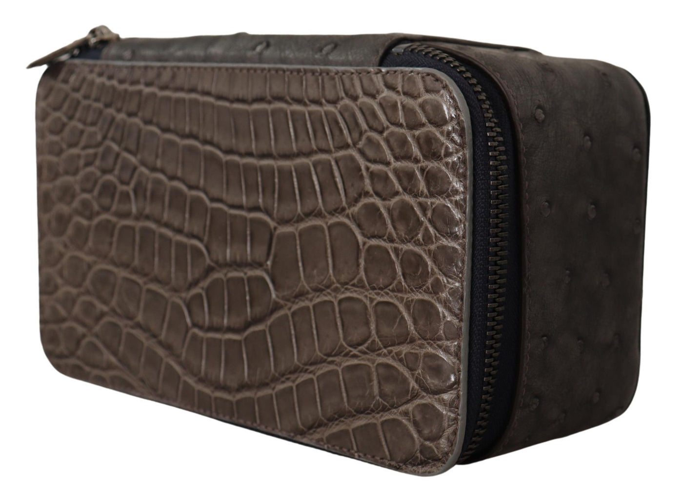 Dolce & Gabbana Graue Haut Leder Vanity Case Toilettenartikel Rasiertasche