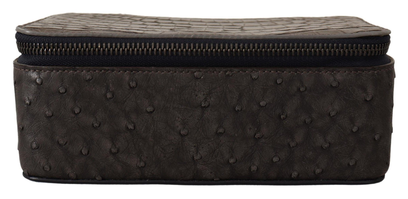 Dolce & Gabbana Graue Haut Leder Vanity Case Toilettenartikel Rasiertasche