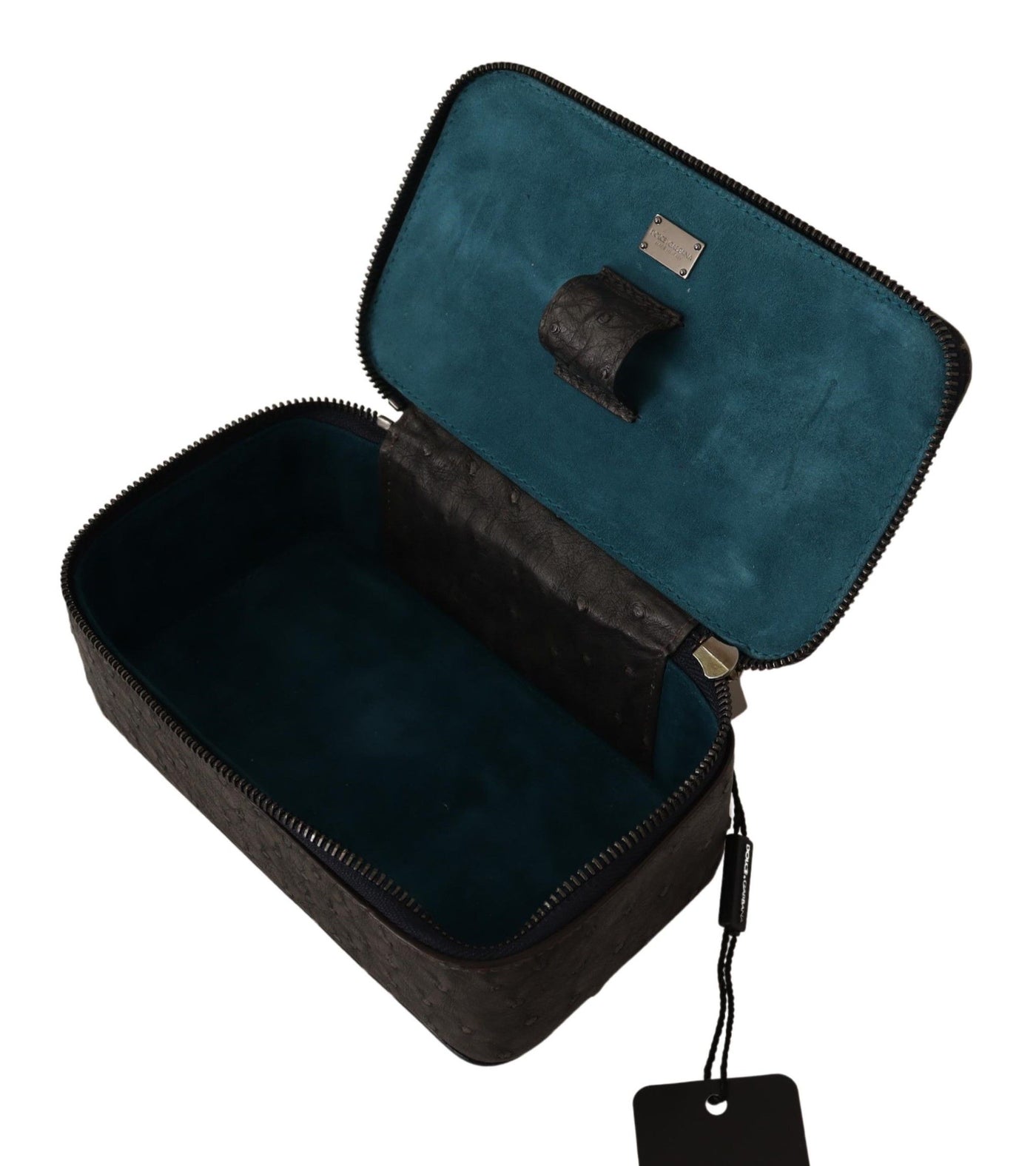 Dolce & Gabbana Graue Haut Leder Vanity Case Toilettenartikel Rasiertasche