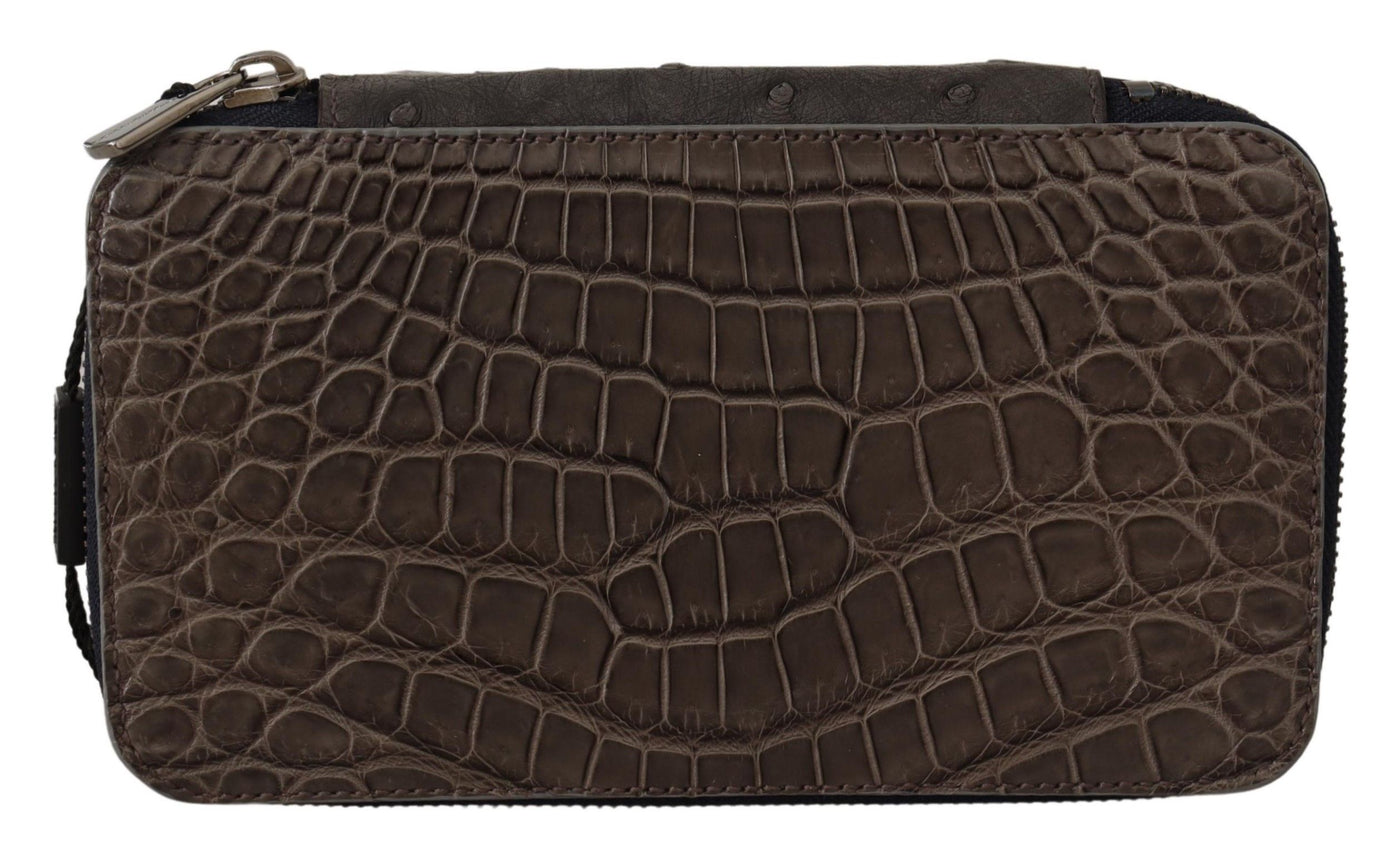 Dolce & Gabbana Graue Haut Leder Vanity Case Toilettenartikel Rasiertasche