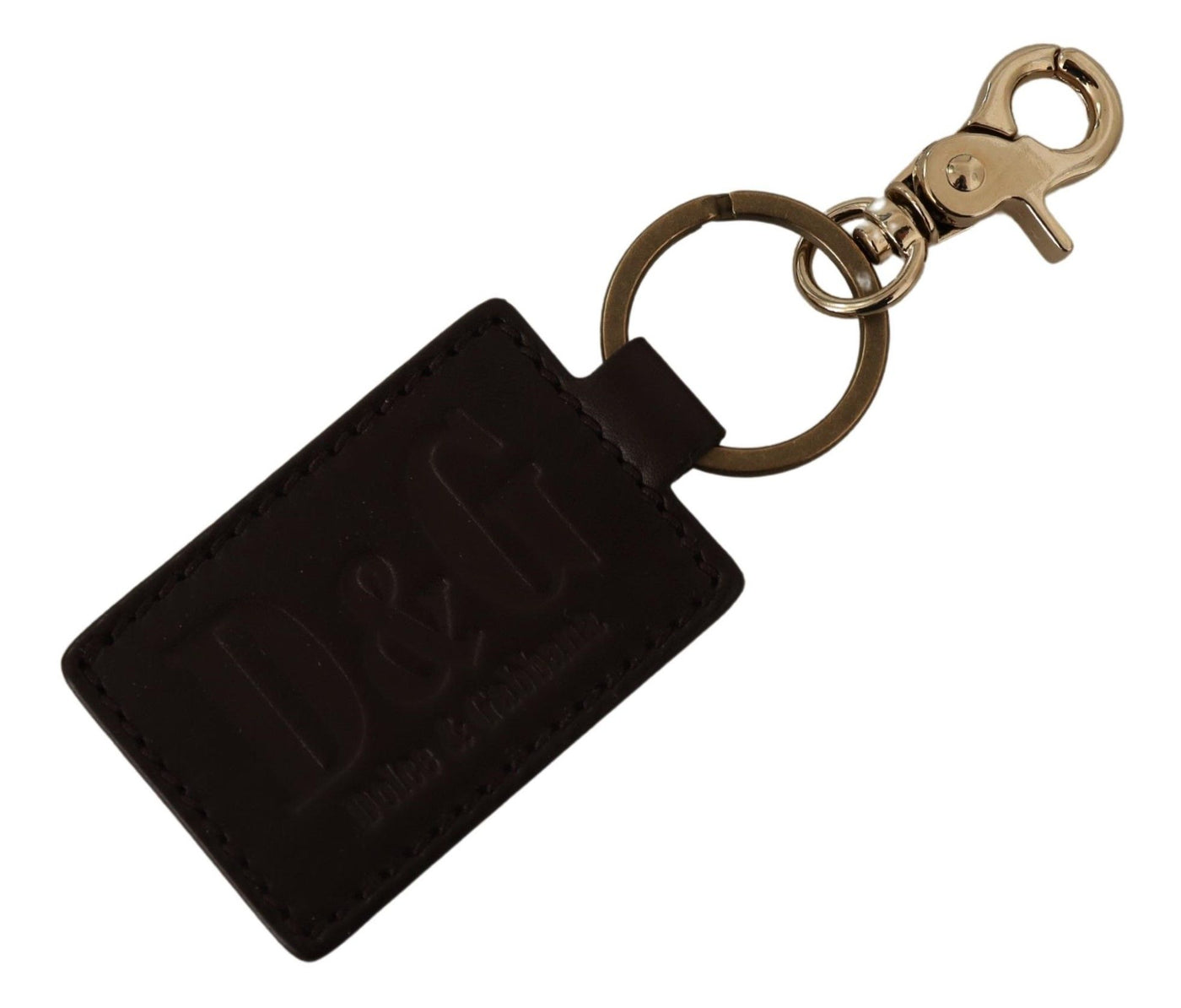 Dolce & Gabbana Braunes Leder Logo Metall Ring Haken Schlüsselanhänger