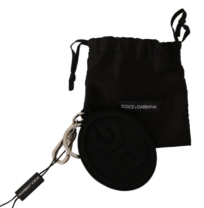 Dolce & Gabbana Schwarzer Gummi DG Logo Silber Messing Metall Schlüsselanhänger