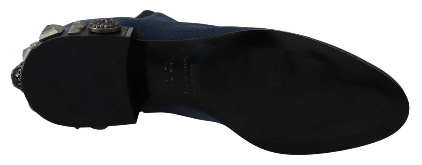 Dolce & Gabbana Blau Wildleder verschönert Nieten Stiefel Schuhe