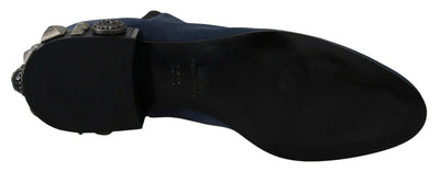Dolce & Gabbana Blau Wildleder verschönert Nieten Stiefel Schuhe