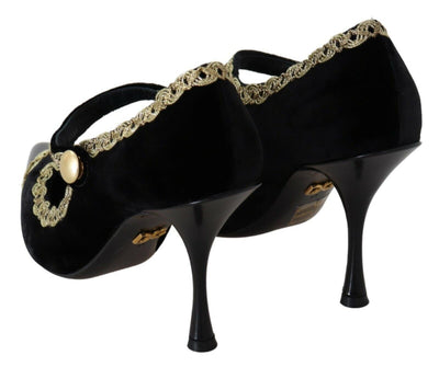 Dolce & Gabbana Schwarz verschönert Samt Mary Jane Pumps Schuhe