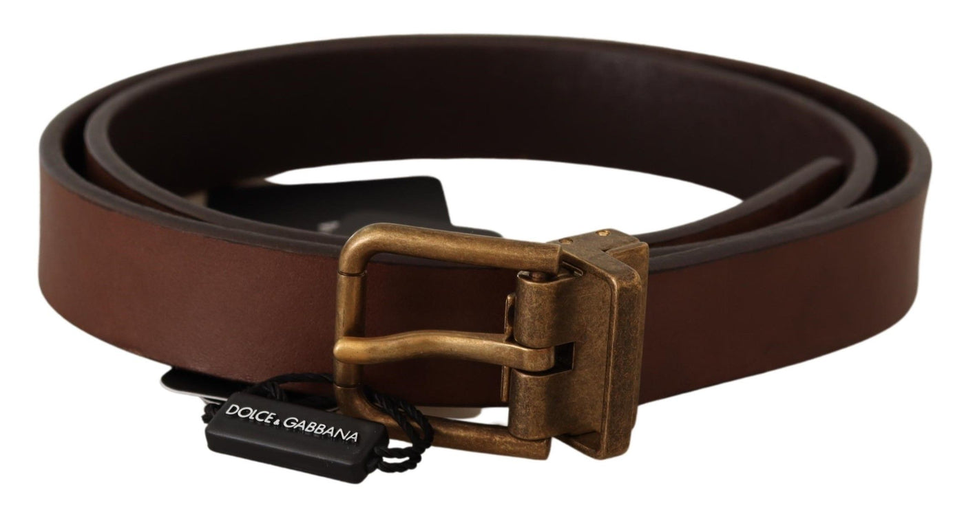 Dolce & Gabbana Braunes Leder Rustikale Schnalle Cintura Gürtel