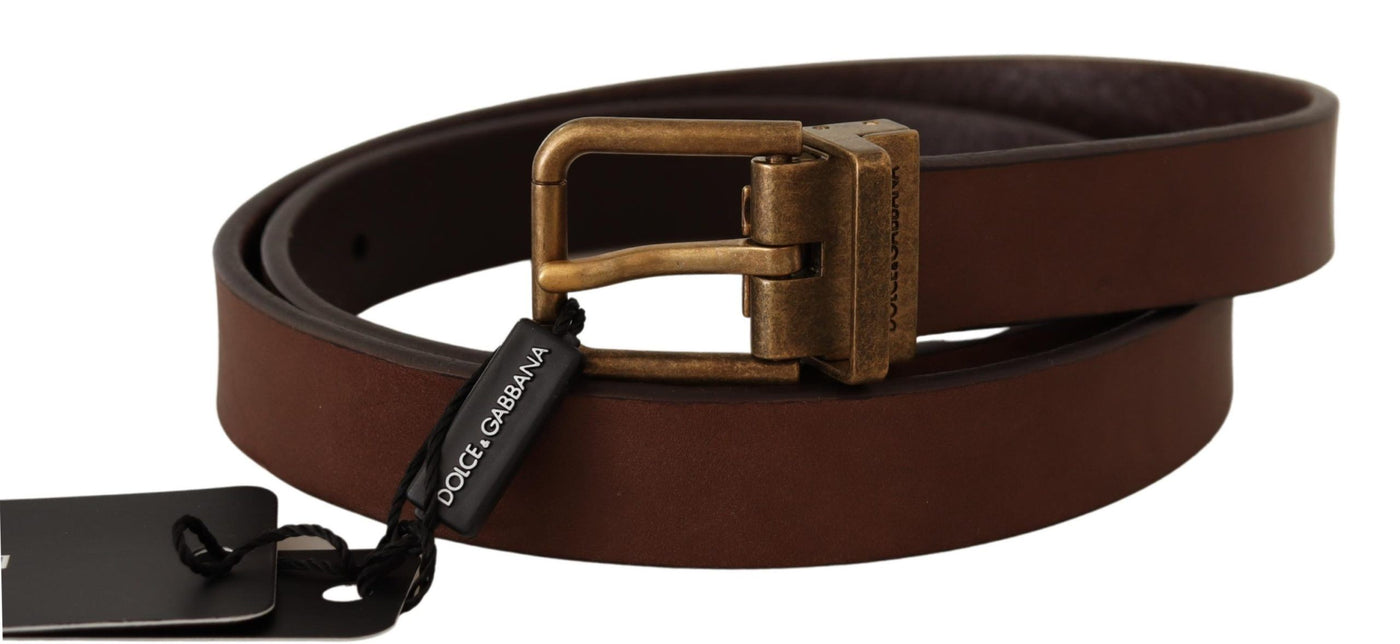 Dolce & Gabbana Braunes Leder Rustikale Schnalle Cintura Gürtel