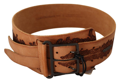 Scervino Street Braunes Echtleder Schwarzes Logo Schnalle Gürtel