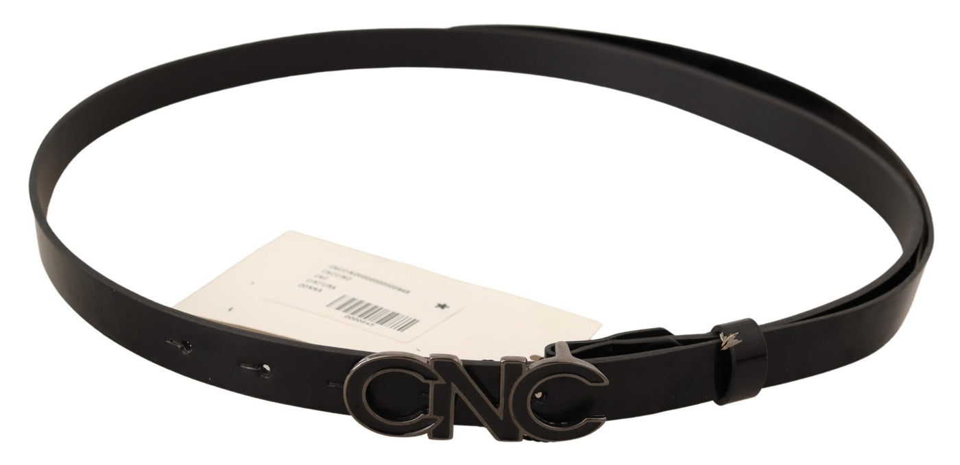 Costume National Schwarzer Leder Brief Logo Schnalle Gürtel