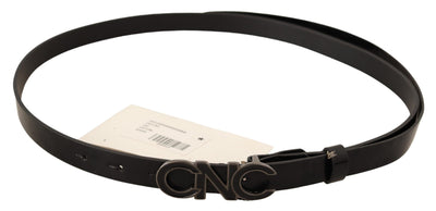 Costume National Schwarzer Leder Brief Logo Schnalle Gürtel