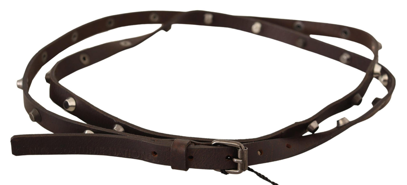 Costume National Brauner Leder Gürtel mit silberfarbener Schnalle