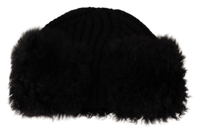 Dolce & Gabbana Schwarzer Kaschmir Pelz Frauen Beanie Frauen Hut
