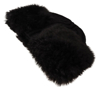 Dolce & Gabbana Schwarzer Kaschmir Pelz Frauen Beanie Frauen Hut