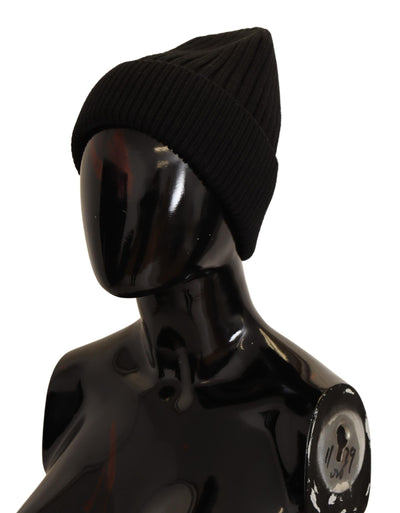 Dolce & Gabbana Schwarzer Wollstrick Damen Wintermütze