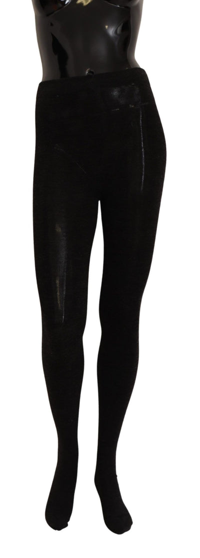 Dolce & Gabbana Schwarze Woll-Stretch-Strumpfhose Strümpfe