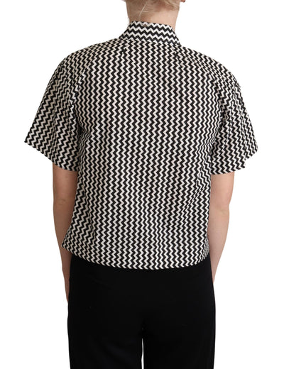 Dolce & Gabbana Schwarz Weiß Zickzack Kragen Baumwolle Top Shirt