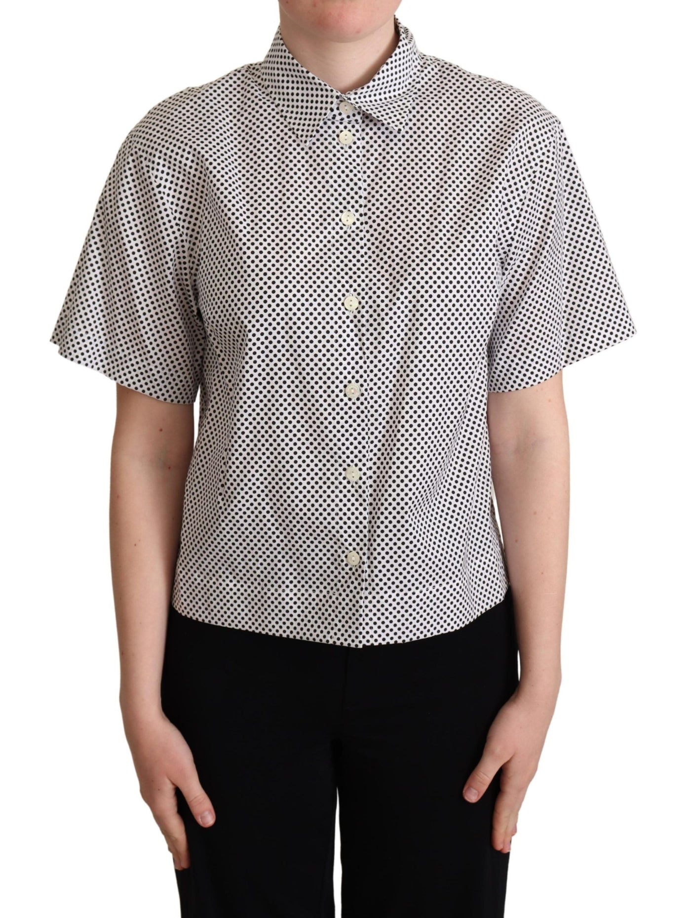 Dolce & Gabbana Schwarzes Polka Dot Hemd mit Kragen Weiß