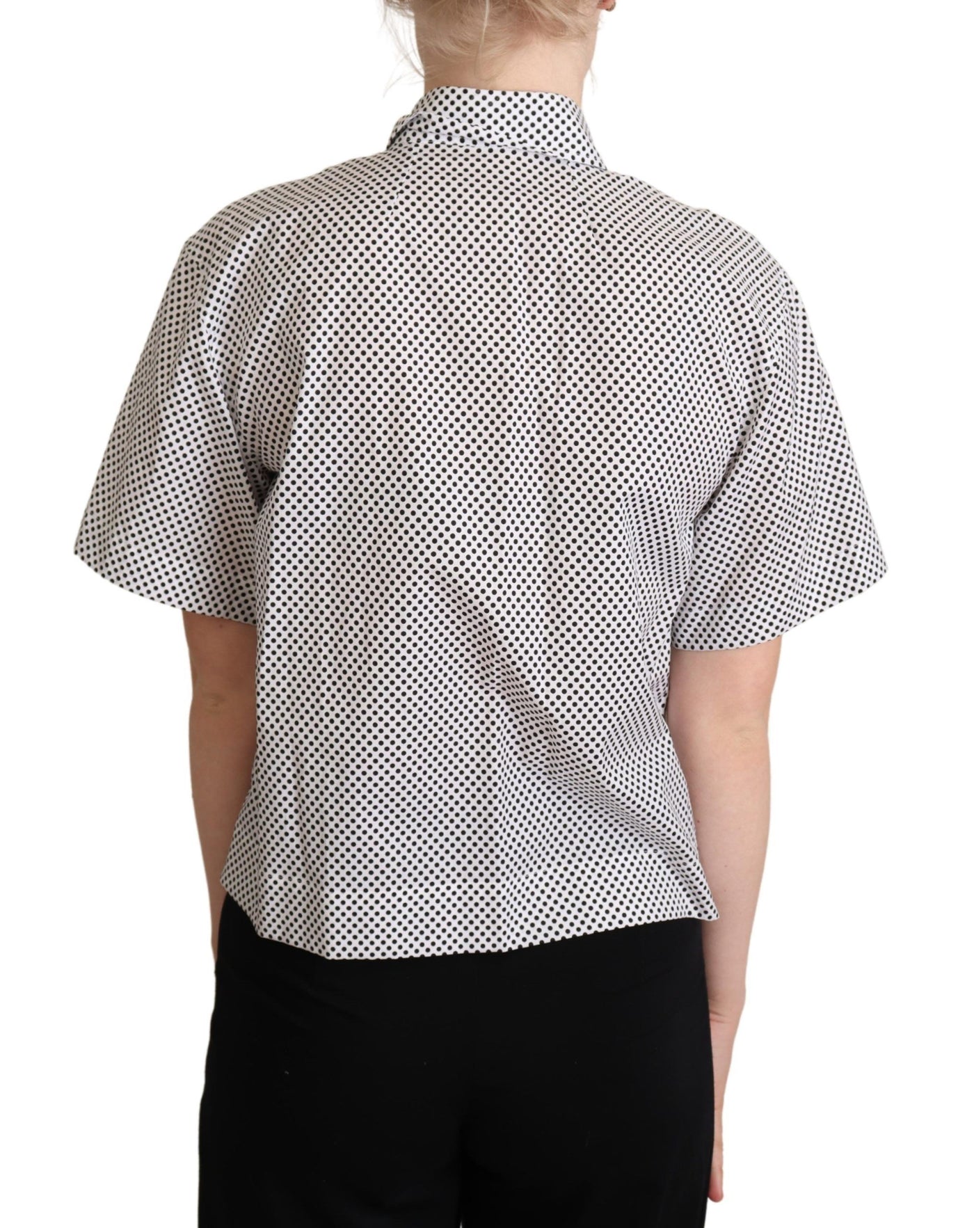 Dolce & Gabbana Schwarzes Polka Dot Hemd mit Kragen Weiß