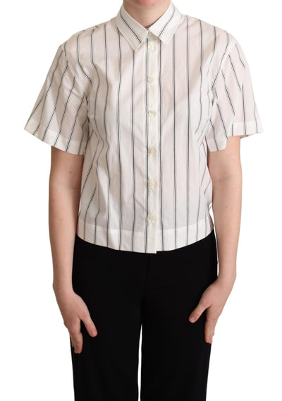 Dolce & Gabbana Weiß-schwarz gestreiftes Hemd mit Kragen