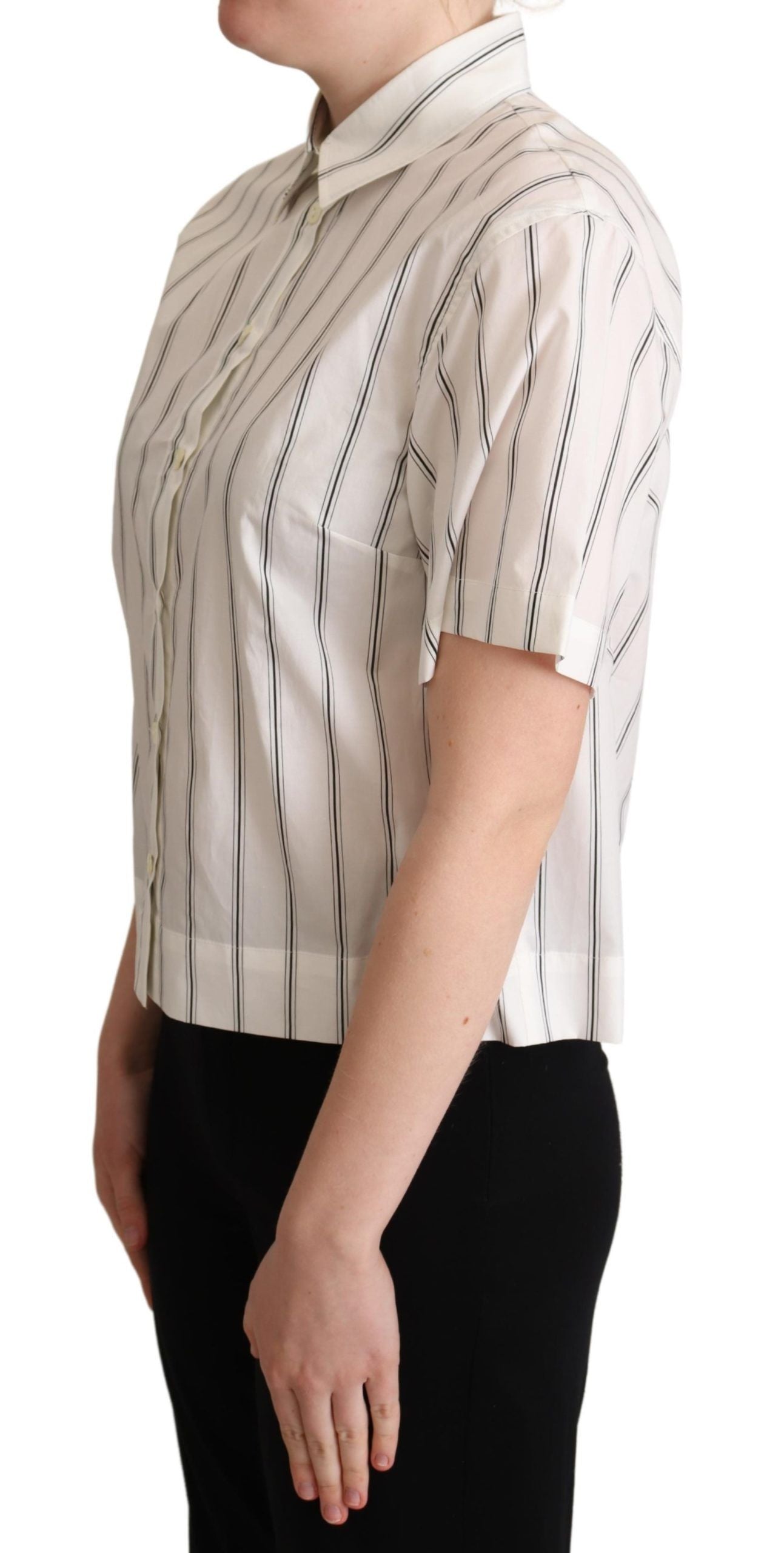 Dolce & Gabbana Weiß-schwarz gestreiftes Hemd mit Kragen