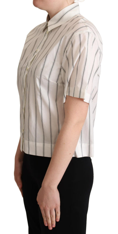 Dolce & Gabbana Weiß-schwarz gestreiftes Hemd mit Kragen
