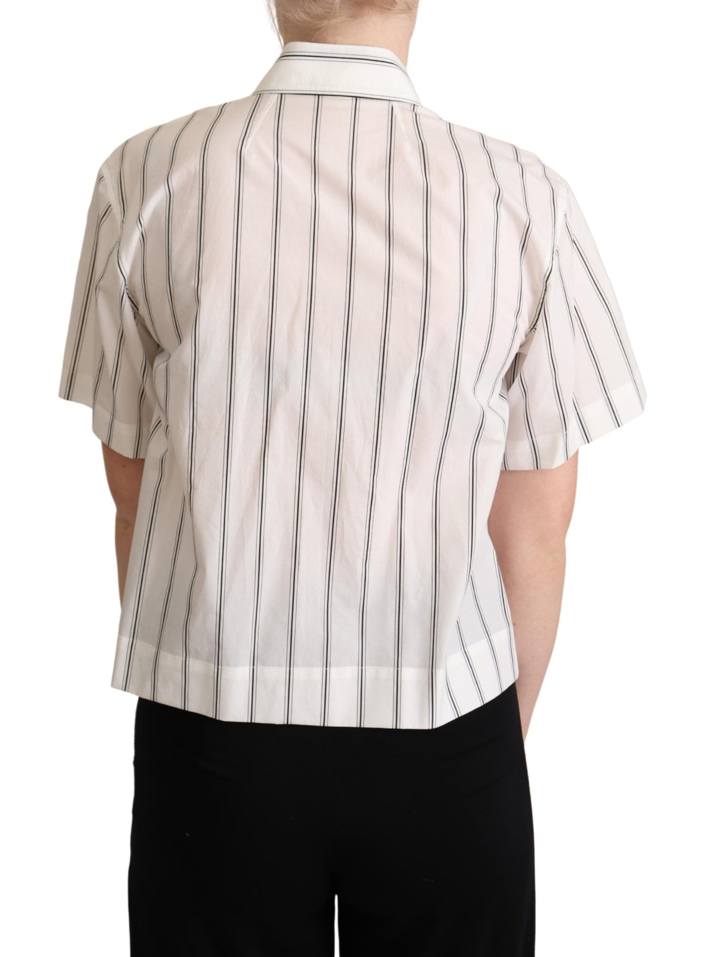Dolce & Gabbana Weiß-schwarz gestreiftes Hemd mit Kragen