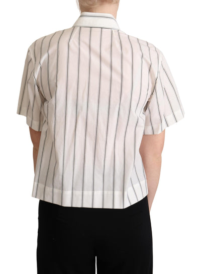 Dolce & Gabbana Weiß-schwarz gestreiftes Hemd mit Kragen
