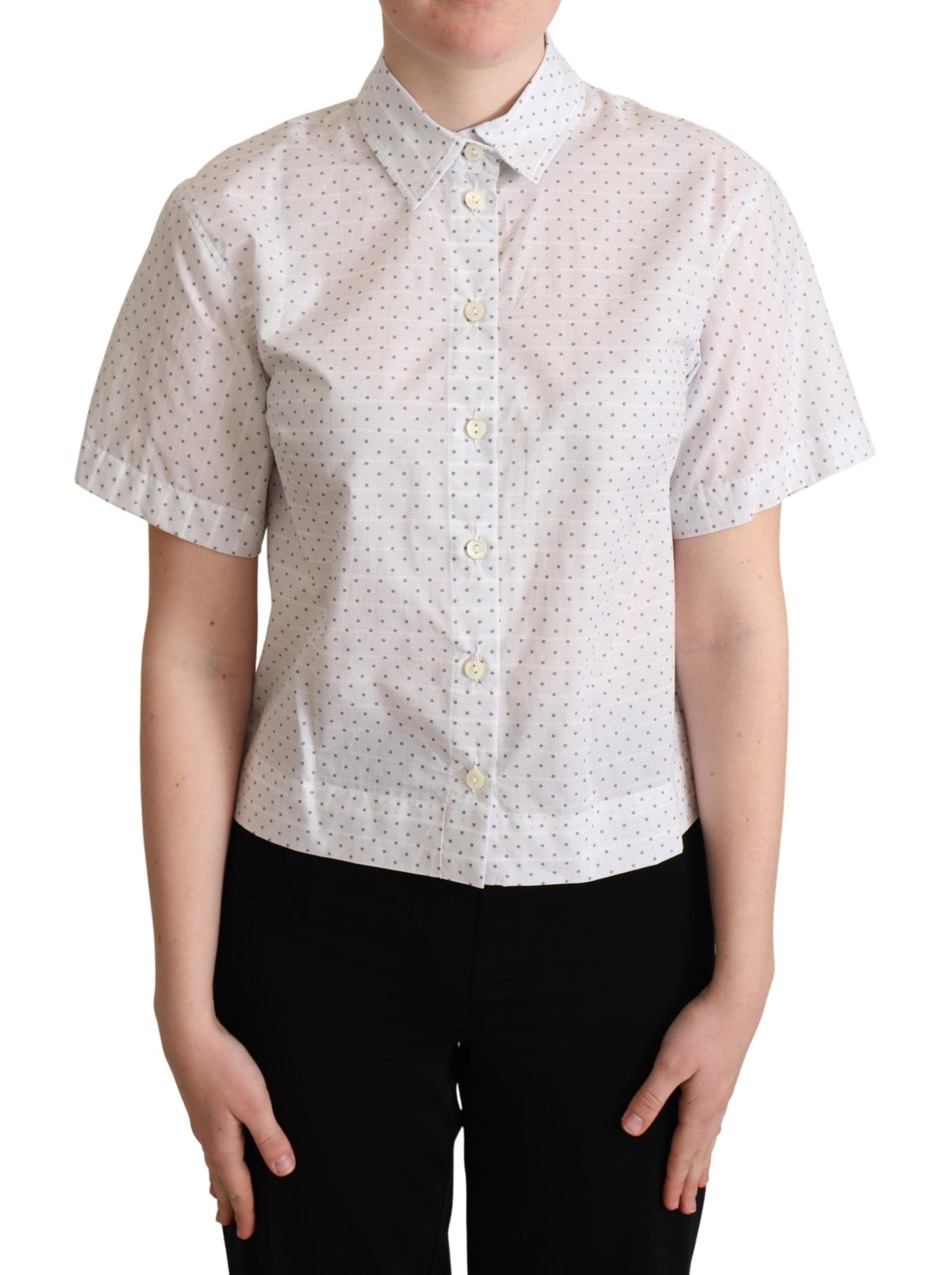 Dolce & Gabbana Weiß Schwarz Polka Dots Kragen Bluse Shirt