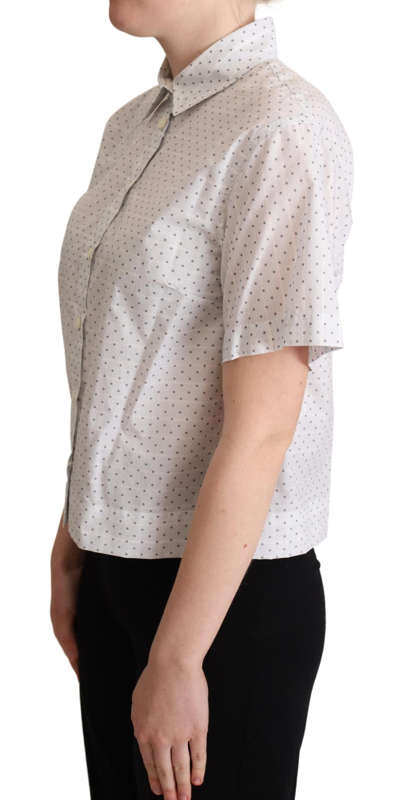 Dolce & Gabbana Weiß Schwarz Polka Dots Kragen Bluse Shirt