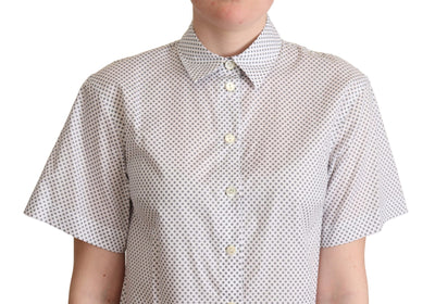 Dolce & Gabbana Weißes Graues Polka Dots Hemd mit Knopfleiste