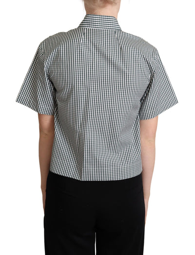 Dolce & Gabbana Weißes grünes Baumwollkarohemd Bluse Oberteil